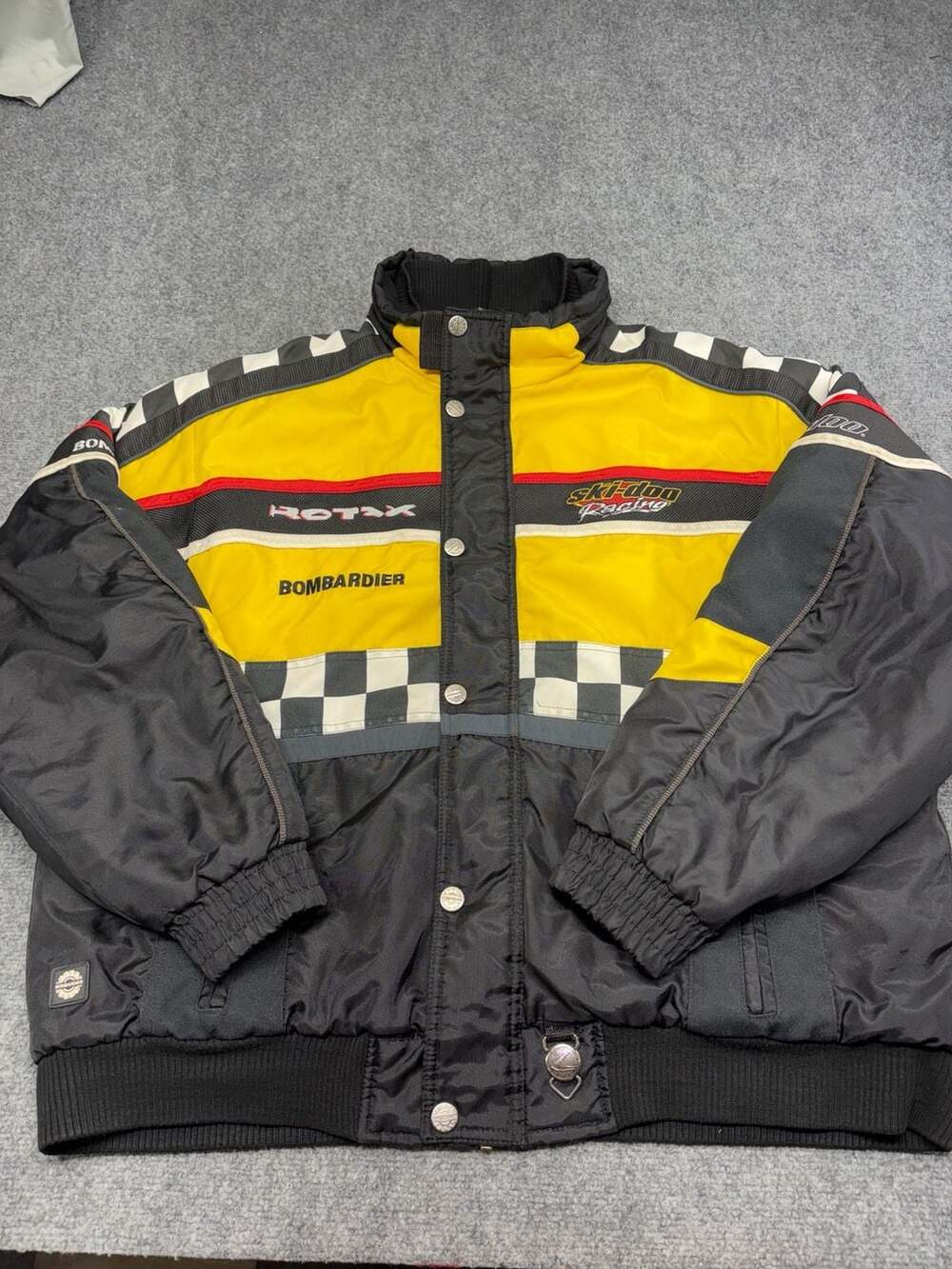 Vintage Ski-Doo Bombardier X-Zone Jacket XL Racing Checkered Snowmobile 90s-BRAP